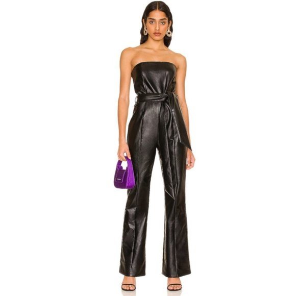 Majorelle Chloe Vegan Leather Strapless Jumpsuit in Black NWOT Size Small - Picture 1 of 4